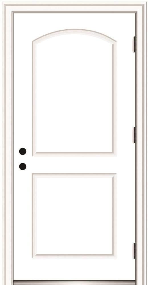 National Door Company, Exterior Single Door, Fiberglass Smooth, 36" x 80", 2-Panel Arch, No Glass - Impact Collection, Right-Hand Outswing
