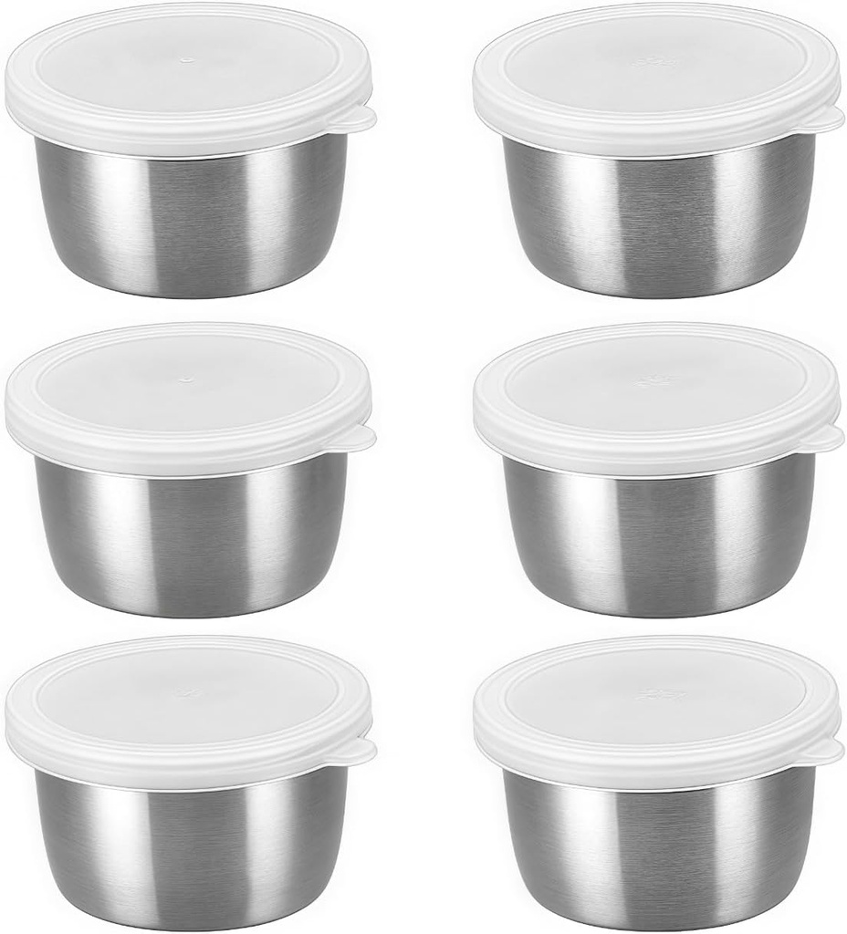 1.4Oz Mini Stainless Steel Condiment Containers with Lids, Reusable Stackable Dipping Cups, Leak-Proof Sauce Containers for Lunch Box, 6pcs