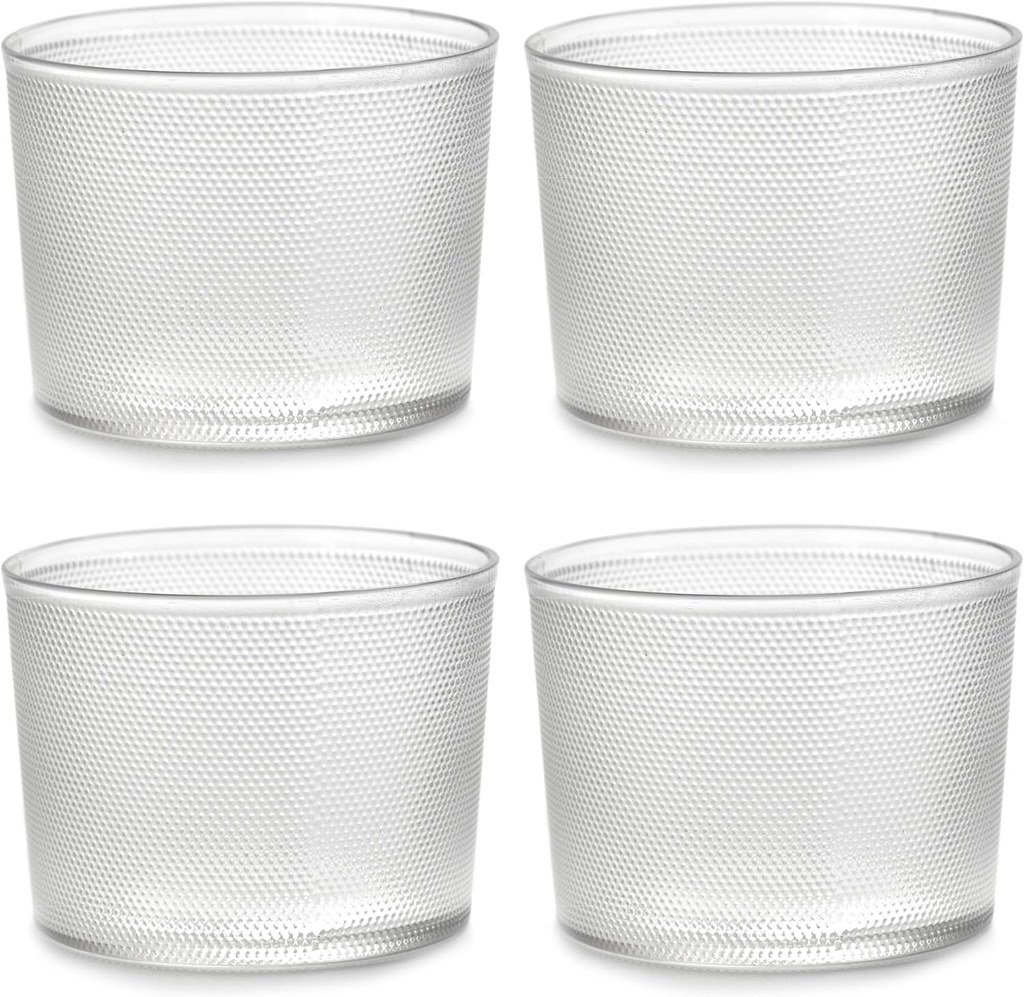 Serax Small Drinking Glasses Set of 4 | La Nouvelle Table glassware by Merci | Ribbed Clear Water Glass Cups without Lids | Home Essentials, Kitchen Set | Suitable for Beer, Juice | Coffee Accessories