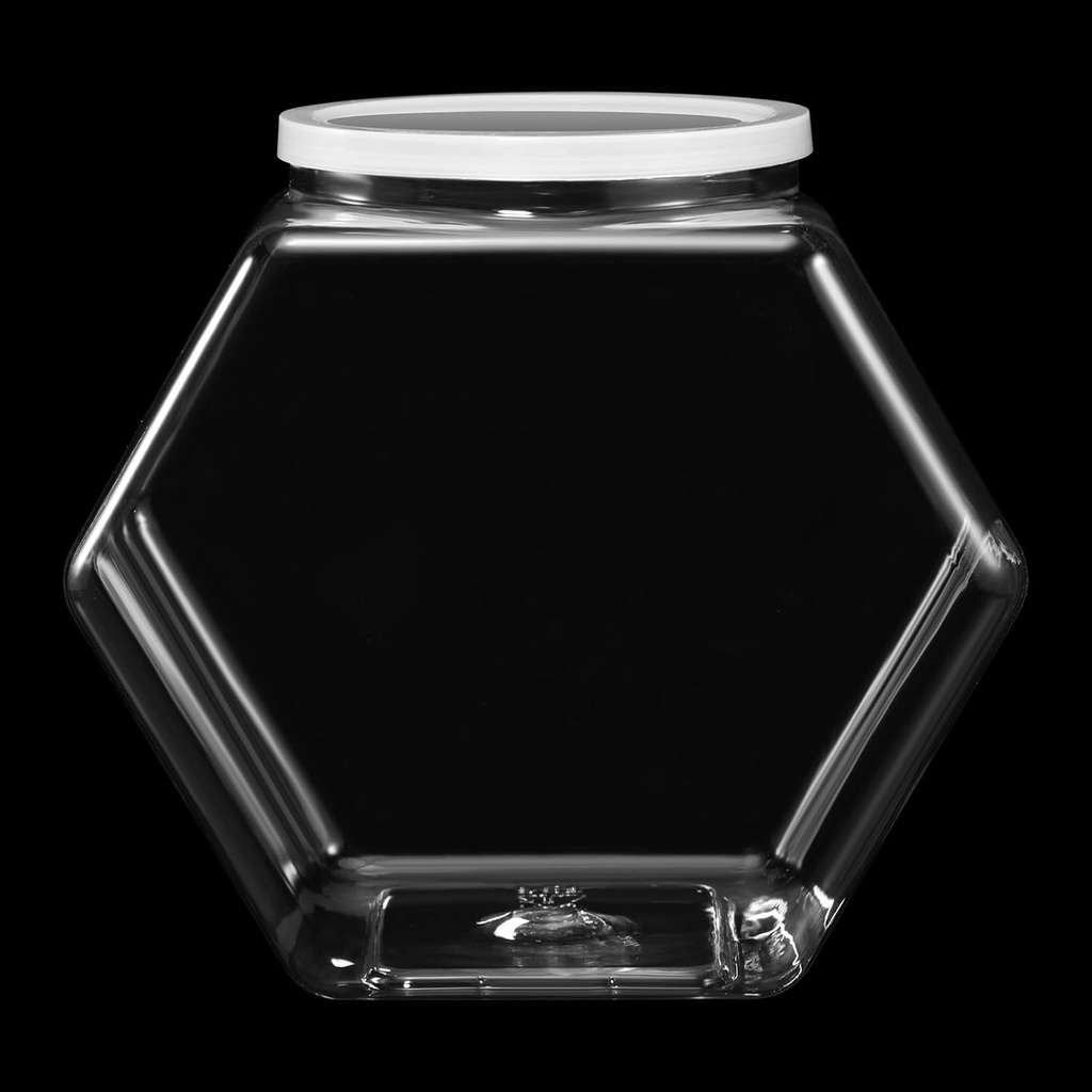 Uiifan 1 Piece Hexagonal Plastic Candy Jar with Lid Cookie Jar Clear Hexagonal Candy Containers for Snacks, Cookies, Dog Food, Craft and Sewing Supplies, Coffee Pod, Laundry Pod(Clear Lid,129 oz)