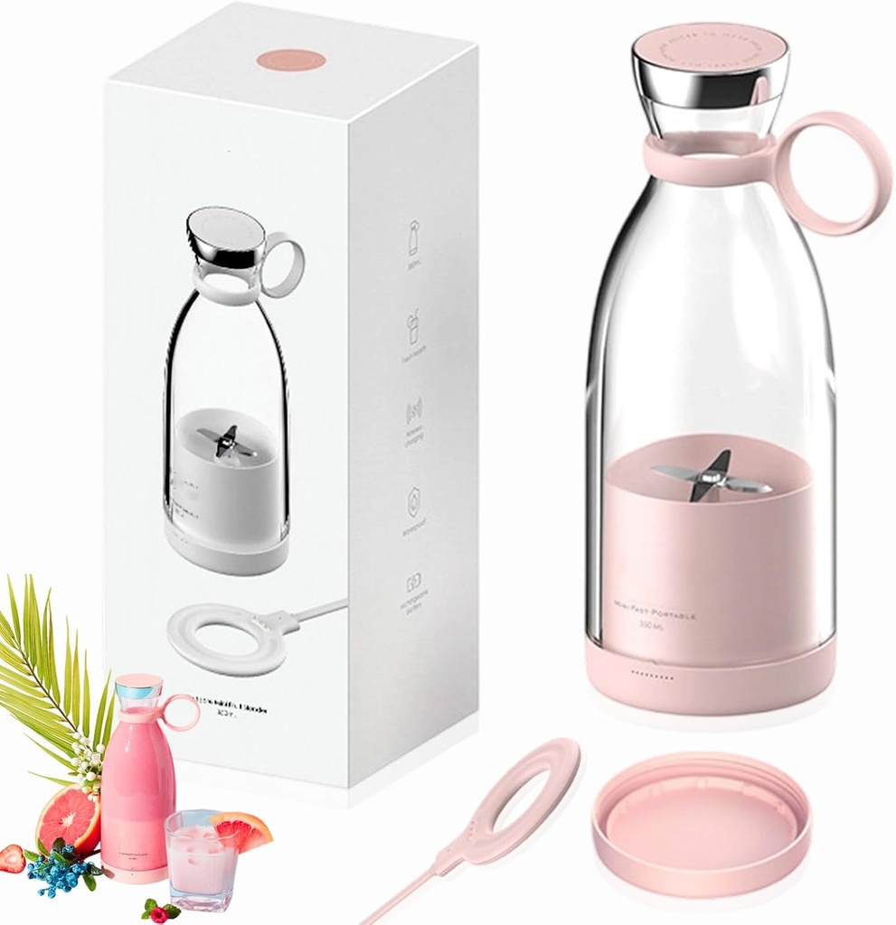 Portable Blender for Smoothies, Personal Small Smoothie Blender with 11.83 Oz/350ml for Shakes and Smoothies, Durable Stainless Steel Blades, Magnetic Charging, Convenient (Pink + Portable Cover)
