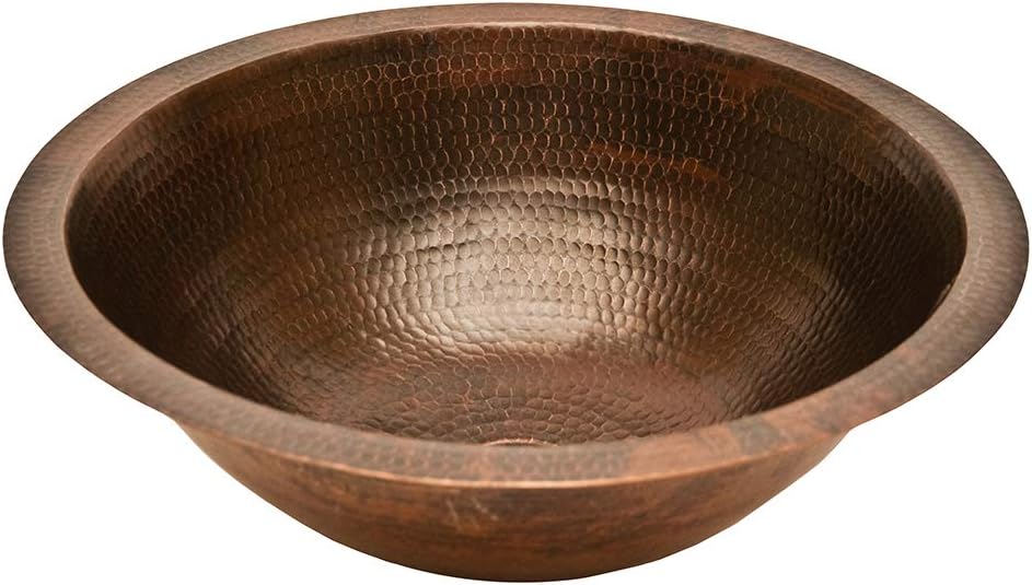 Premier Copper Products LR17FDB 17-Inch Round Under Counter Hammered Copper Sink, Oil Rubbed Bronze