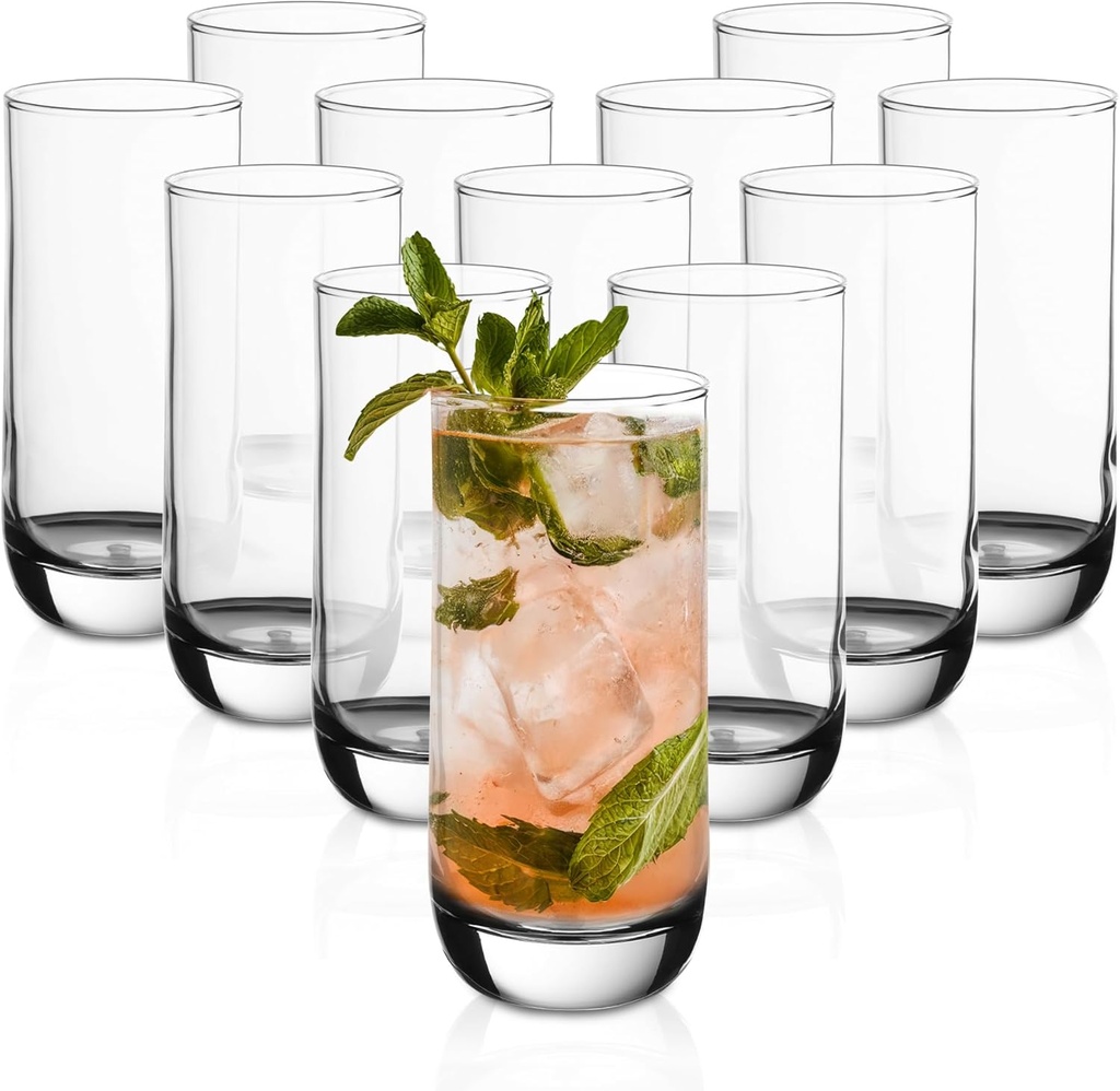 Vikko Drinking Glasses, 12 Oz Drinking Glasses Set of 12, Crystal Clear Glass Cups for Water or Juice, Highball Glass Tumbler & Water Glasses for Drinking…