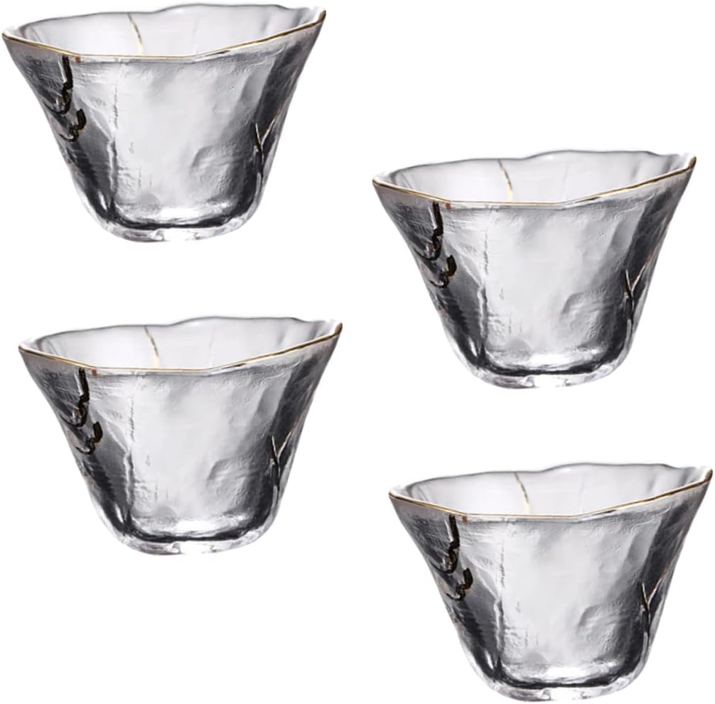 Ciieeo 4Pcs Japanese Style Sake Cups Trimmed Glass Tea Cups for Sake Tea and Spirits Elegant Design for Home Bar Special Occasions