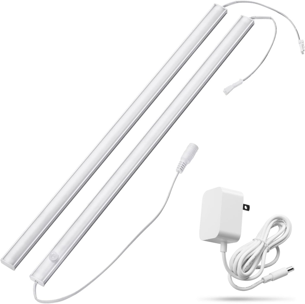 Under Cabinet Motion Sensor Lighting Indoor Plug in, 16" 12V LED Under Counter Lights Super Bright Ultra Thin Magnetic for Kitchen/Hallway/Toilet/Garage/Closet(Cold White/6000K, 2 Pack)