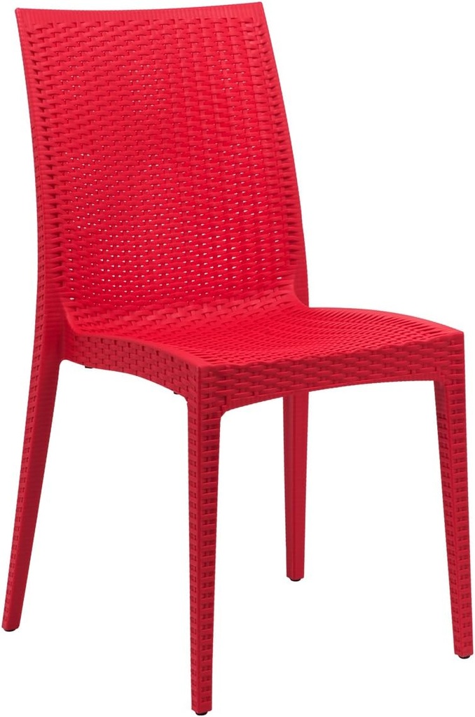 LeisureMod Modern Stackable Dining Side Chair, Indoor/Outdoor Woven Design Accent Chair with Steel Frame and Padded Seat (Red)