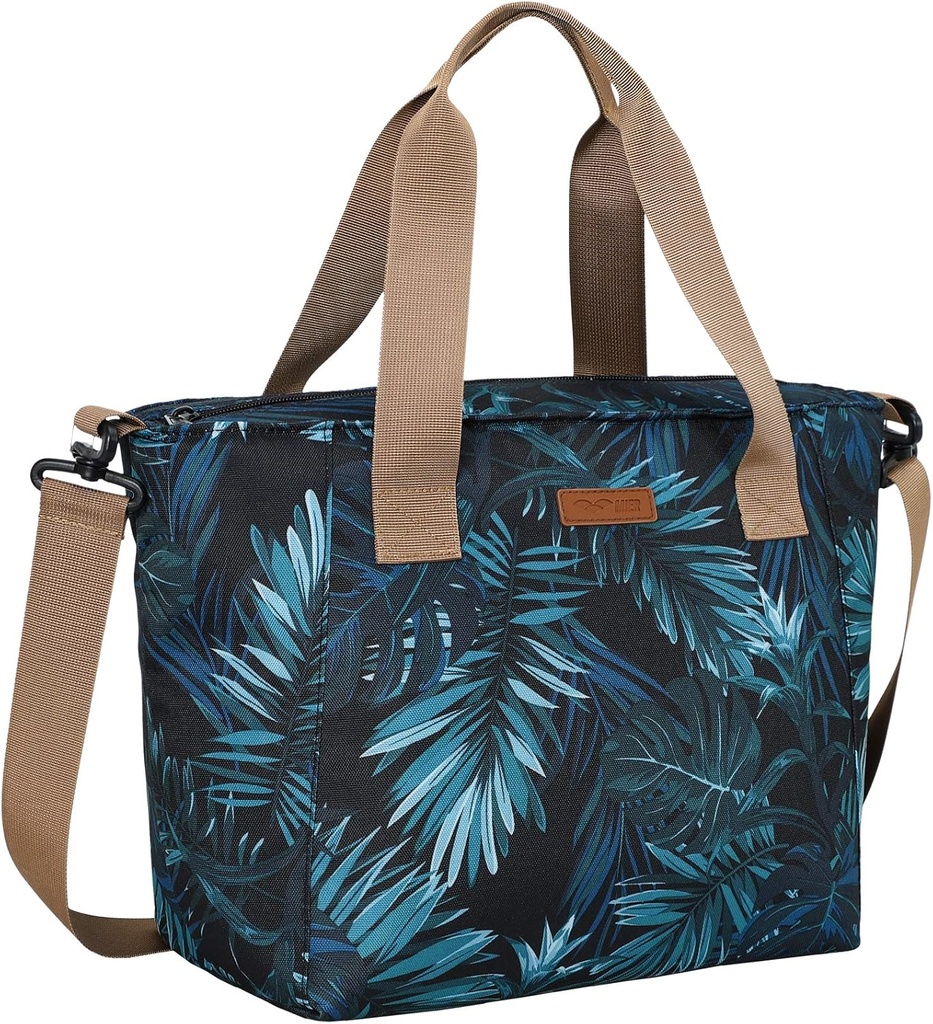 MIER Lunch Bags for Women Large Insulated Lunch Tote Bag Lunchbox Container for Work College Travel Beach, Adjustable Shoulder Strap (Palm Leaves)