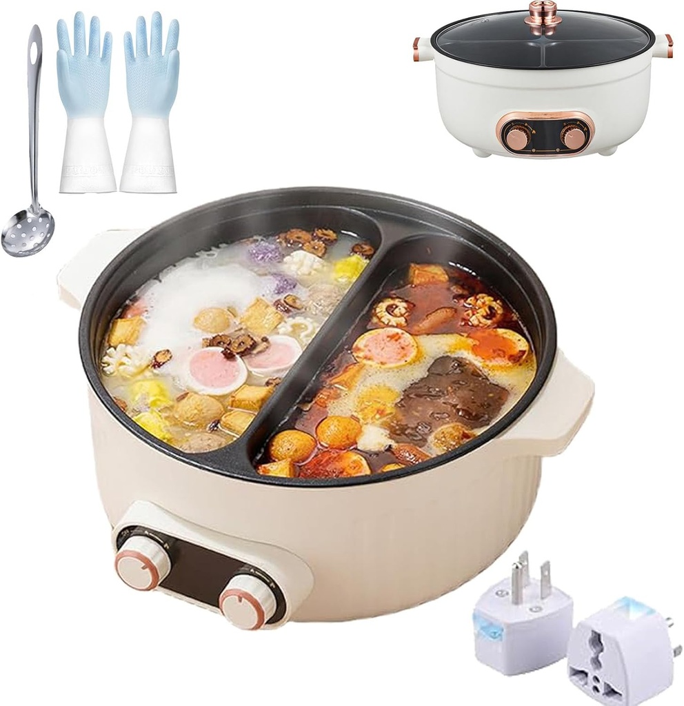 Four Grid Multifunctional Stew Pot, Electric Pot 4 Compartment Cooker, 4 Grid Electric Hot Pot, Independent Temperature Control on Both Sides for Home Party (Two Grid)