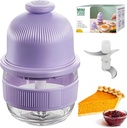 Cordless Food Processor, 350ml Glass Bowl Mini Garlic Chopper Wireless, Battery Operated Electric Food Chopper, Small USB-C Rechargeable Vegetable Meat Blender Grinder, Portable Kitchen Mixer (Purple)