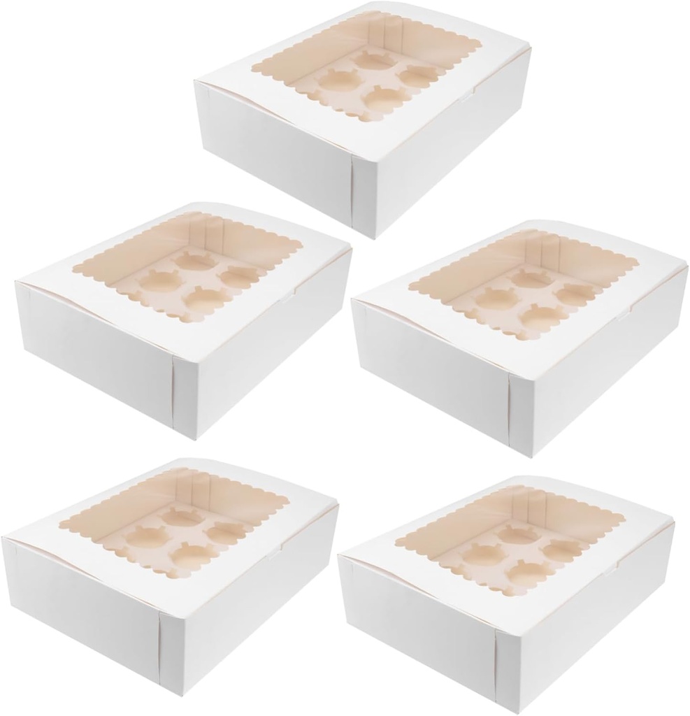 Cabilock 5pcs White Cupcake Box Cavity Design Portable Muffin Container for Easy Storage and Transport for Parties and Gatherings