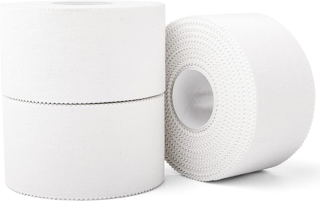 (3 Pack) White Athletic Sports Tape, Very Strong Easy Tear No Sticky Residue Tape for Athlete & Sport Trainers & First Aid Injury Wrap,Suitable for Bats,Tennis,Gymnastics & Boxing（1.5in X 35ft）