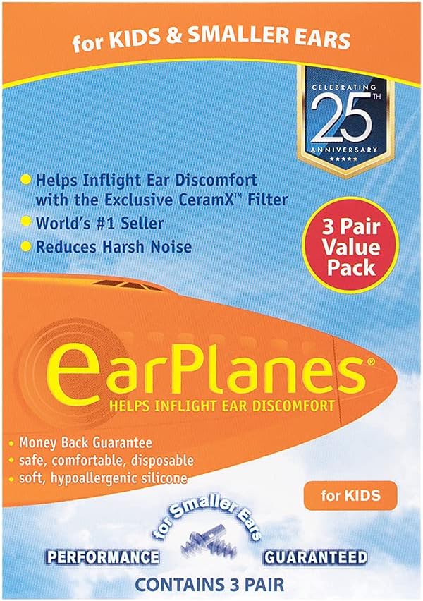 Original Children's EarPlanes by Cirrus Healthcare Ear Plugs Airplane Travel Ear Protection 3 Pair BONUS VALUE PACK