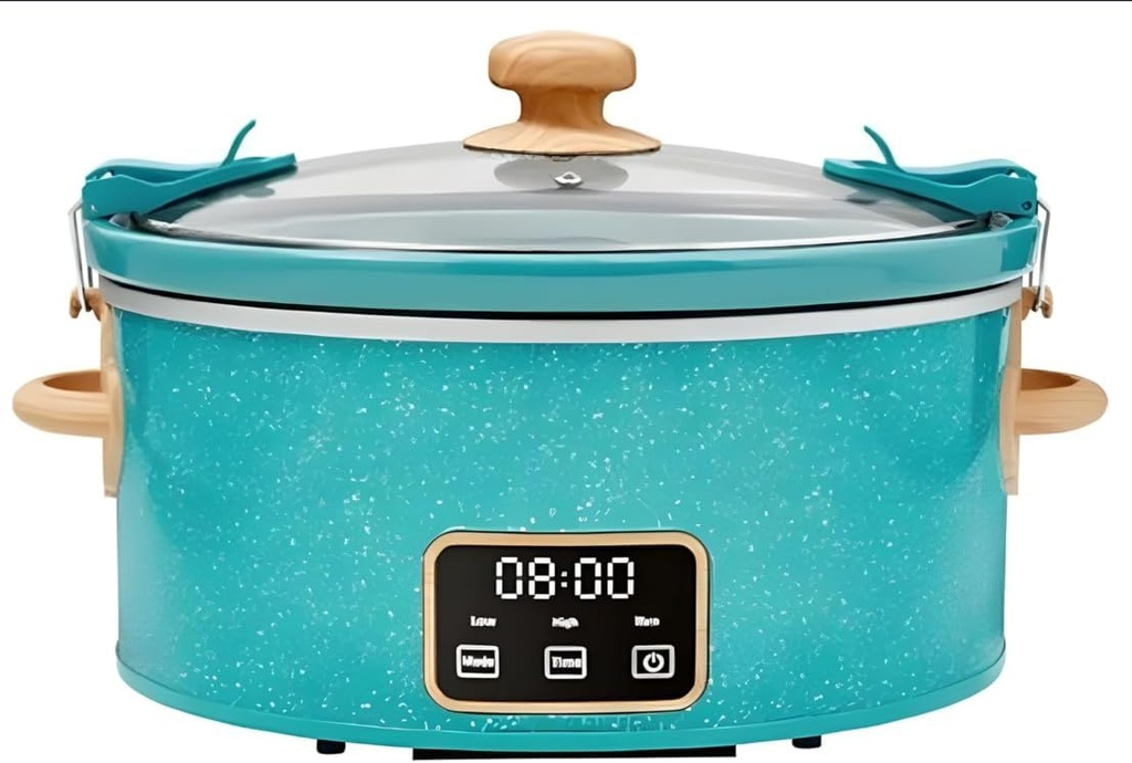 Stunning Pioneer Woman 6 QT Slow Cooker Locking Lid Digital Healthy Eating - (Teal~Speckle)