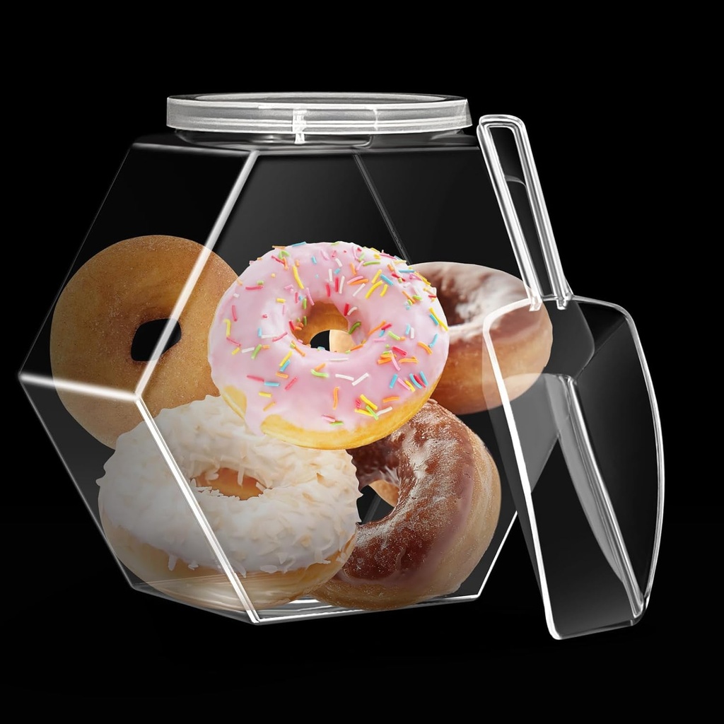 Plastic Candy Jars Cookie Jars with Lids and Mini Acrylic Plastic Kitchen Scoop,129OZ Clear Candy Jar Hexagon Jars for Candy Buffet, Kitchen & Office（1-Piece Set）