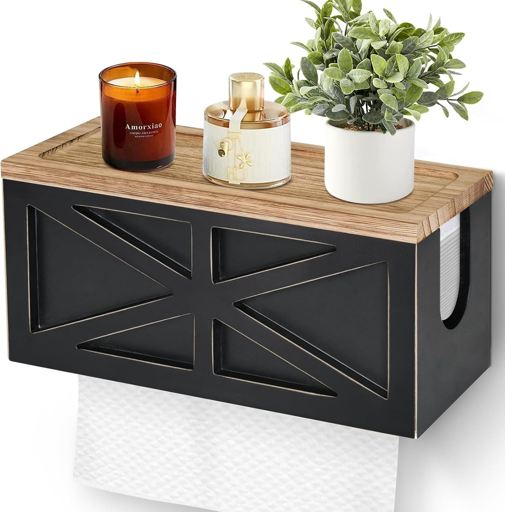 Paper Towel Dispenser Wall Mount, Paper Towel Holder Wall Mounted with Lid, Solid Wood Commercial C-Fold, Z-Fold, Trifold Hand Paper Towel Holder Dispenser Hand Towel Holder for Bathroom Kitchen Decor