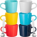 Jumbo Coffee Mugs Set of 6, 14 oz Large Capacity Coffee Glasses with Handles, Coffee Mug with 6 Spoons, Large Mugs, Coffee Cups for Latte, Espresso Coffee, Juice, Tea (Hot Assorted Colors)