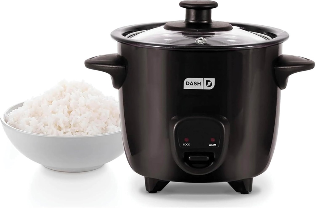 DASH Mini Rice Cooker Steamer with Removable Nonstick Pot, Keep Warm Function & Recipe Guide, One Half Quart, for Soups, Stews, Grains & Oatmeal - Black