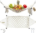 Fruit Hammock Under Cabinet with 2PCS Hook - Macrame Fruit Hammock Cotton with Wooden Rods, 20 Inches - Hanging Fruit Basket Under Cabinet - HaraHuri