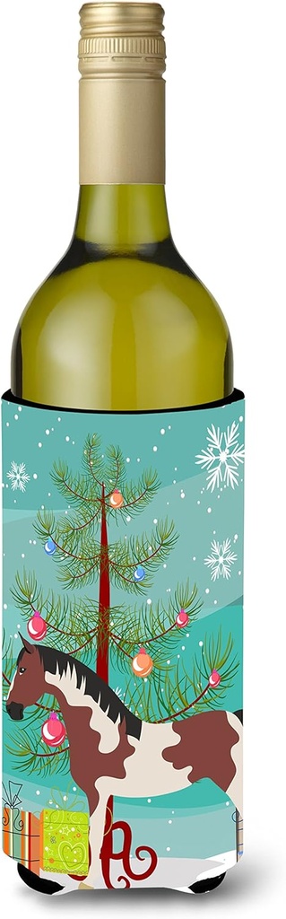 Caroline's Treasures BB9274LITERK Pinto Horse Christmas Wine Bottle Hugger, Teal Bottle Cooler Sleeve Hugger Machine Washable Collapsible Insulator Beverage Insulated Holder