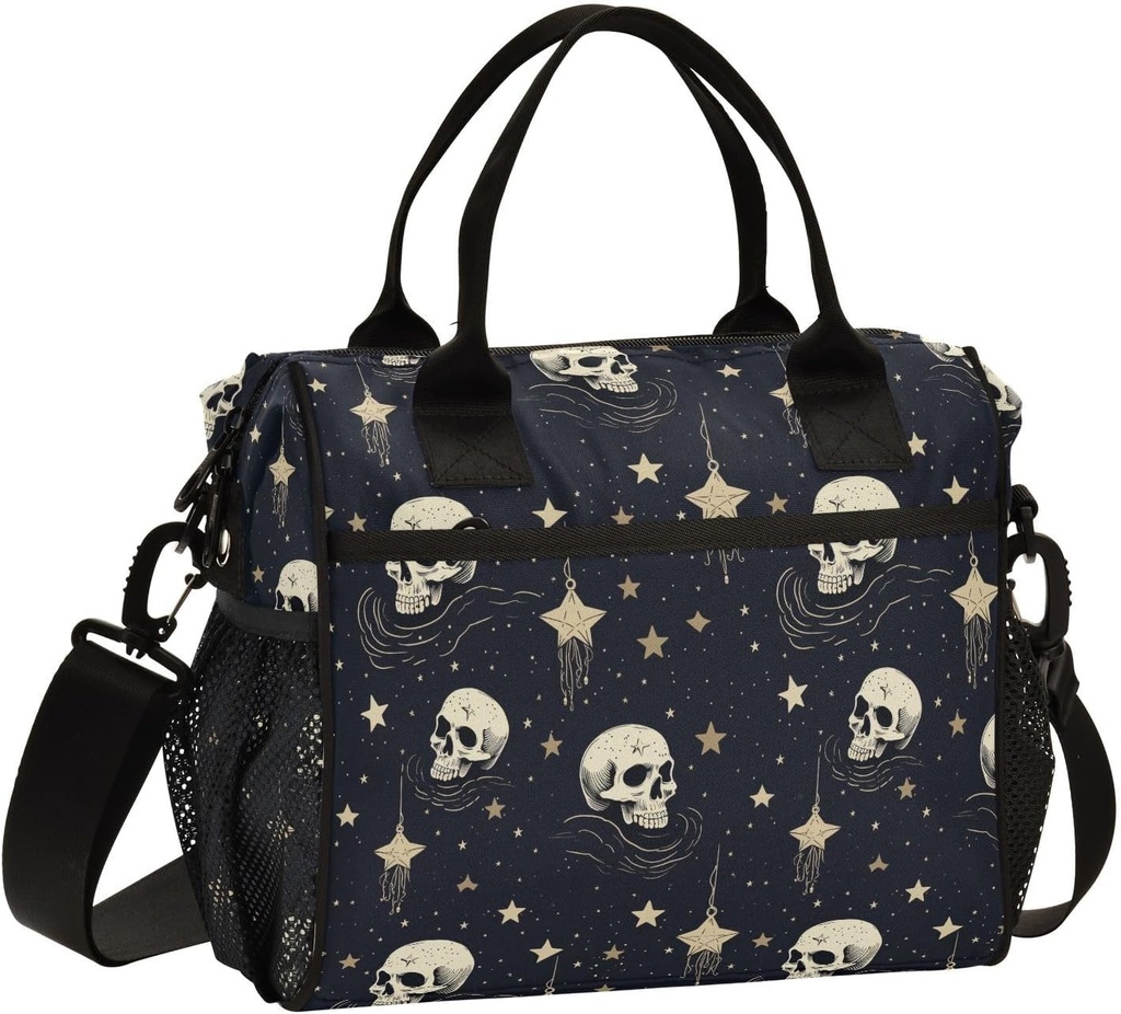 ALAZA Skull Moon Stars Insulated Lunch Bag for Women Men,Reusable Cooler Tote Shoulder Bag for Picnic Camping Work Office Beach College