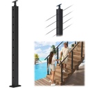 SS316 Cable Railing Stair Post 36" (Post 35"x2"x2") for Coastal Lake, 33°Drilled Railing Post with Cable Grommets Fit for 25-35°Stairway, Adjustable Top Stainless Steel Black Finish Deck Post