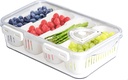 MANO Divided Snackle Box Charcuterie Container with 4 Compartment Serving Tray with Dividers for Fridge Refrigerator Veggie Fruit Berry Salad Storage(1 Pack)