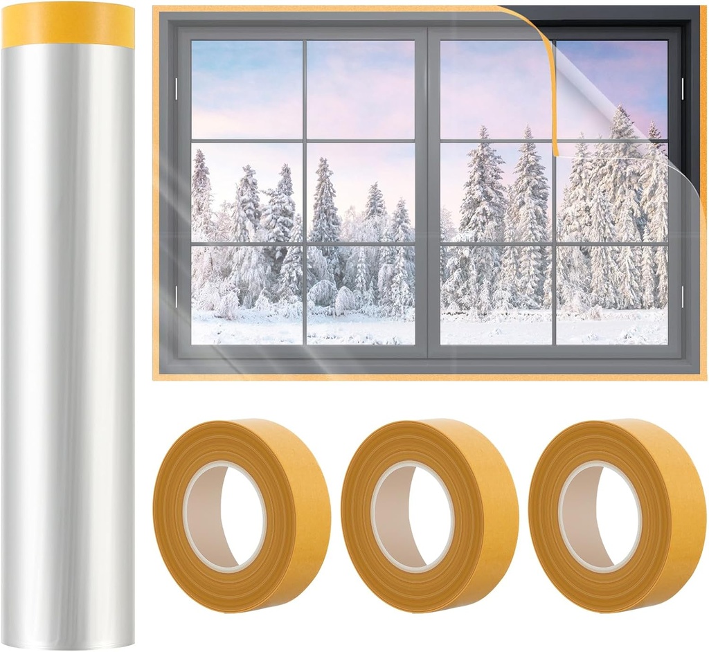 63'' x 394'' Window Insulation Kit, Window Insulation for Winter, POF Window Sealer for Winter, Insulates Indoor Windows Keep Warm for Weatherproofing Window Film for Winter Window Covering-1PCS