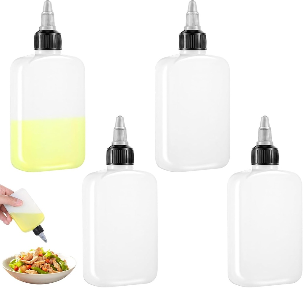 4 PCS Oil Dispenser Bottle for Camping & Cooking, 4oz Squeeze Condiment Bottle High Density Polyethylene Containers with Leak-proof Screw Cap for Camping Plastic Soy Sauce Dispenser