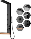 BWE 4 In 1 Shower Panel Tower System with Storage Shelf Stainless Steel Multi-Function Shower Panel with Rainfall Waterfall Shower Head With Handheld Massage Body Jets, Black