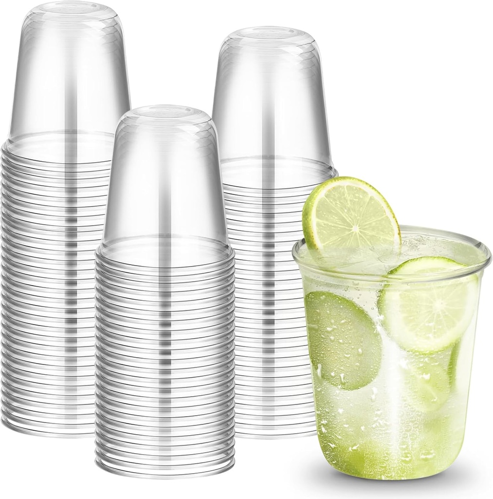 50 PCs Clear Round Bottom Plastic Cups,Disposable Stemless Wine Glasses, Iced Coffee Cups for Cold Drinks, Juice, Boba Tea,Smoothie, Milkshake,Baby Shower Cups for Parties, Weddings(12 Oz)
