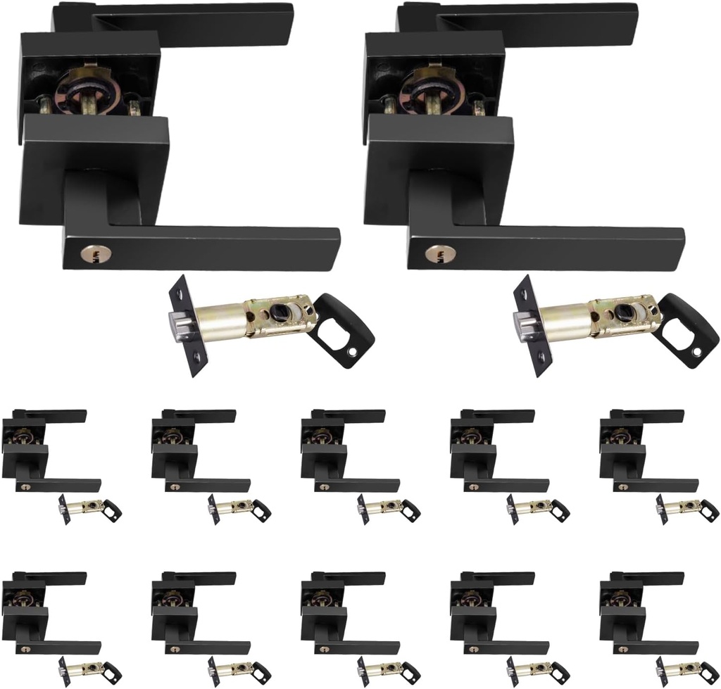 Passage Door Lever | Black Door Levers | Indoor Hardware with Square Panel for Left or Right Handing, Home Commercial Use