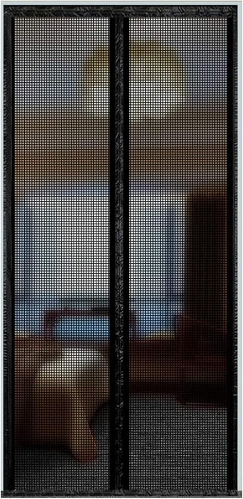 Magnetic Screen Door Reinforced Fiberglass 67×87inch, Lets Fresh Air in and Insects Out-Mesh, Hands Free Magnet Door Curtain Automatic Closing, New and Improved, Black