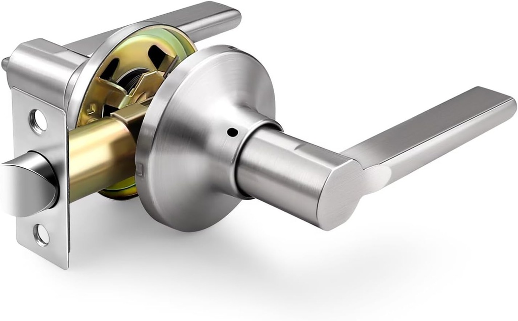 GOBEKOR 10 Pack Brushed Nickel Passage Door Handles,Heavy Duty Interior Door Levers for Hallway and Closet,Sleek Round Stain Nickel Door Locks