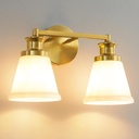 Bathroom Vanity Light Fixtures, 2-Light Brushed Gold Bathroom Lighting Fixtures Over Mirror with Milky White Glass Shade, Modern Vanity Lights for Bath, E26 Wall Sconce