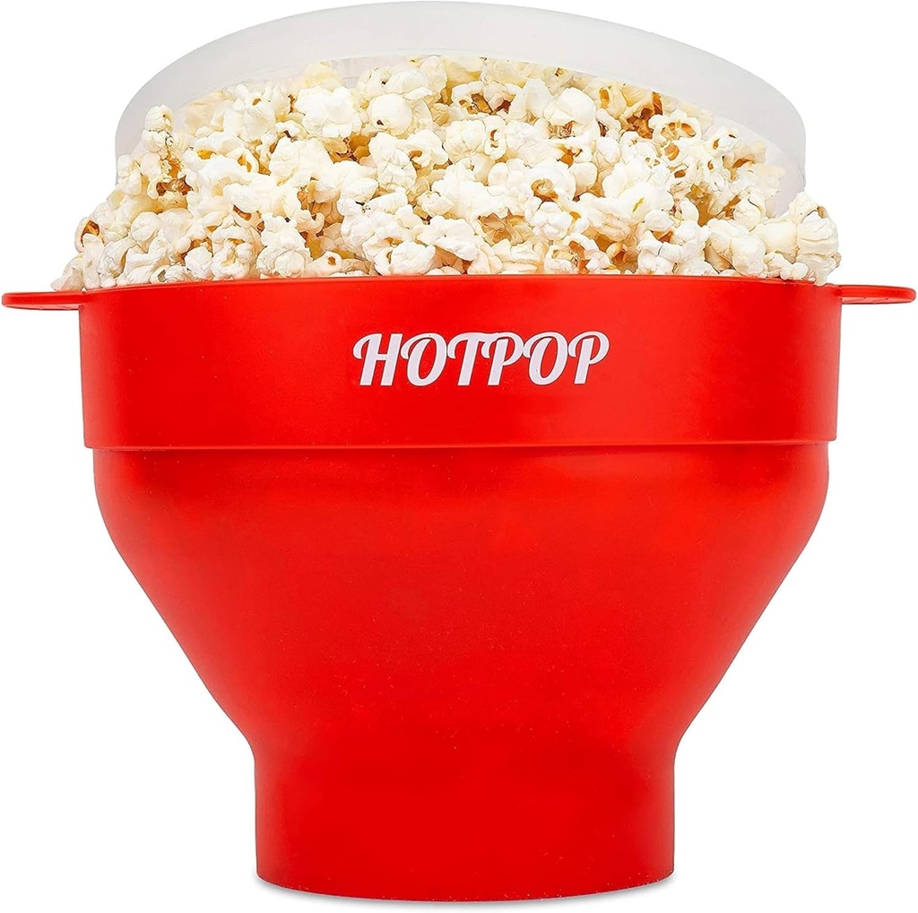 The Orginal HotPop Silicone Popcorn Maker - Microwave Popcorn Popper with Handles - Collapsible Bowl, Heat-Resistant, Easy to Clean, Ideal for Family Movie Nights, 15-Cup Capacity - Red