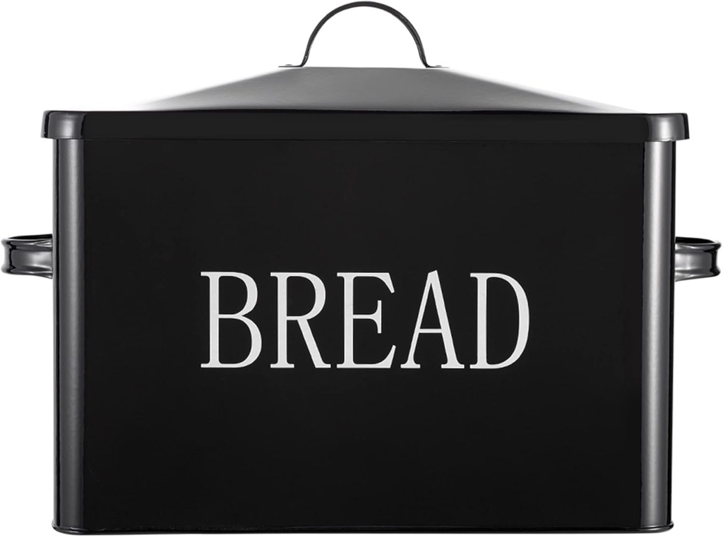 HOSEN Metal Bread Box-Extra Large Bread Storage Boxes for Kitchen With 2+ Loaves，Farmhouse Bread Box for Kitchen Countertop，Bread Container Organizer to suit Farmhouse Kitchen Decor (Black)