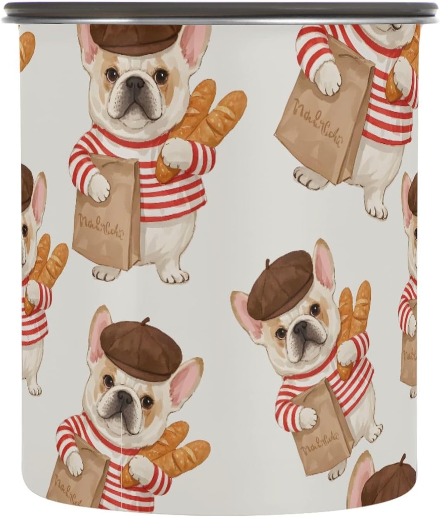 ALAZA Dogs French Bulldog Beret Airtight Coffee Bean Canister 30oz Food Storage Containers with Lids For Gournd, Tea, Sugar, Flour, Rice, Cereal, Candy Cookie Jar