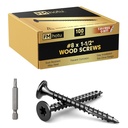 #8 x 1-1/2” Deck Screws, 100Pcs Star Drive Wood Screws, Rust Resistant Timber Screws for Timber/Log/Landscaping Wood, T20 Star Bit Included, Black