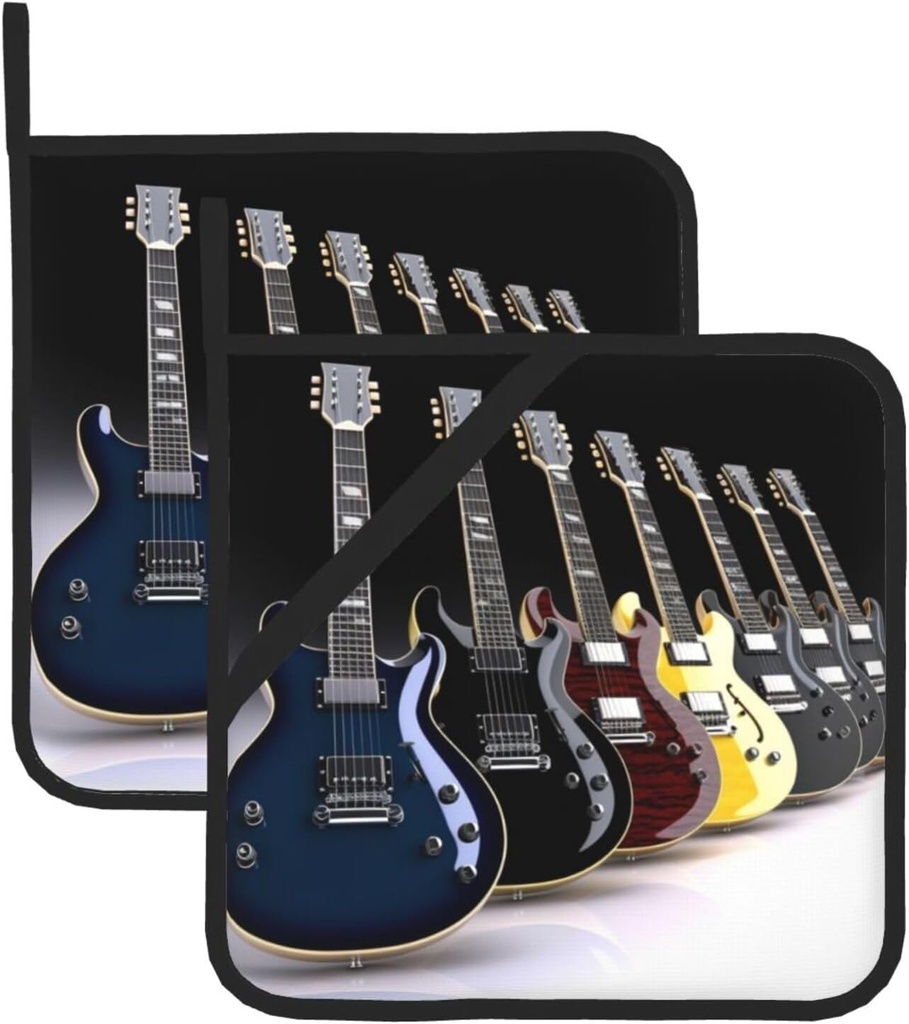 2Pcs Pot Holders with Pocket, Heat Resistant Hot Pad for Countertops, Oven Hot Pads Electric Guitar Potholders for Kitchen Cooking Baking Trivet 8 inch Oven Potholders Pad