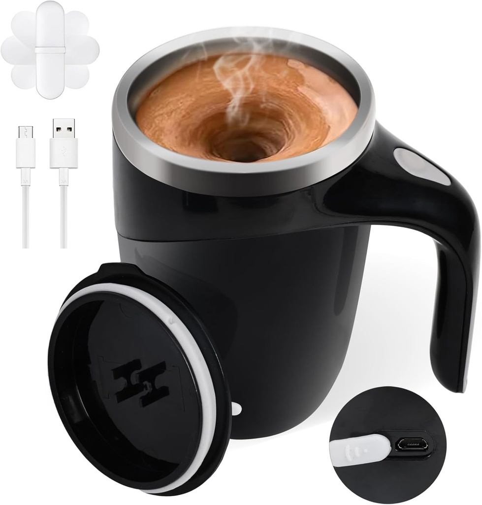 Generic Self Stirring Mug, Black, 3.8 oz (110 ml), Automatic, Stainless Steel, Ideal for Coffee, Tea, Milk, Travel