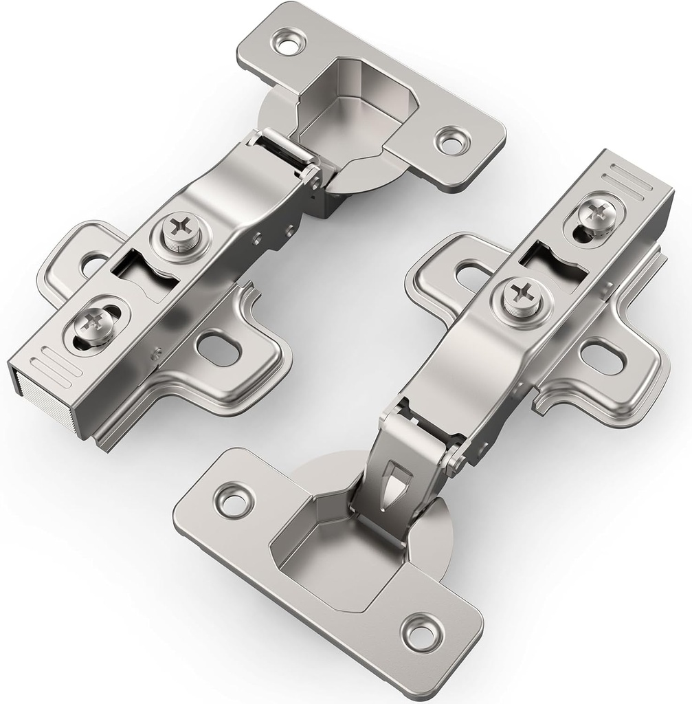 Chibery 10 Pack Full Overlay Soft Close Concealed Frameless Cabinet Hinges, Satin Nickel, 105°, Stop at Will 45-105 Degree, Self Closing, 3D Adjustment, Clip On, Stainless Steel for Cupboard Kitchen