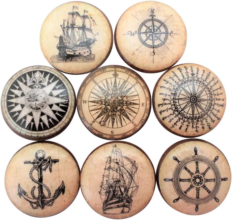 Twisted R Design Old World Nautical Wooden Cabinet Knobs - Set of 8, 1.5 x 1.5 Inches, Brown with Brass Accents