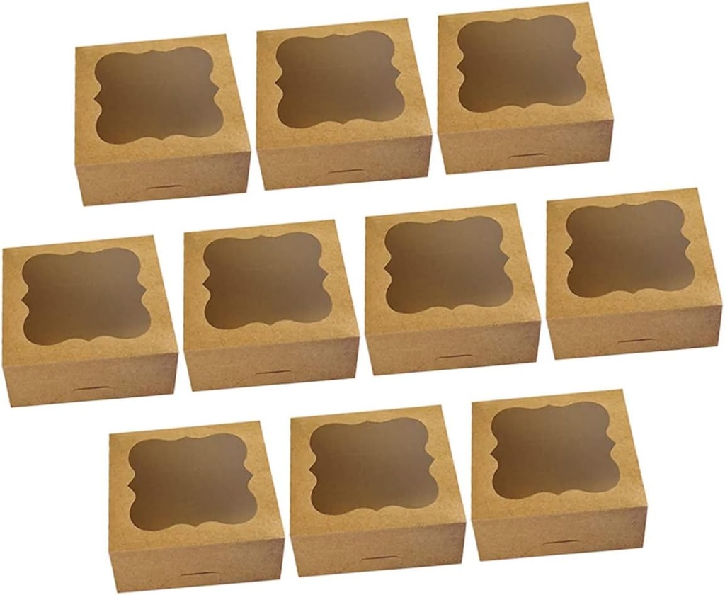10Pcs Kraft Bakery Boxes with PVC Window Small Pastry and Cake Packaging Box for Cookies and Desserts Greaseproof Bakery Carrier