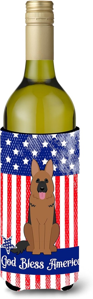 Caroline's Treasures BB3062LITERK Patriotic USA German Shepherd Wine Bottle Hugger Bottle Cooler Sleeve Hugger Machine Washable Collapsible Insulator Beverage Insulated Holder