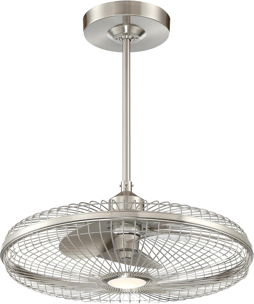 Savoy House 29-FD-122-SN Wetherby Mid-Century Modern Industrial Caged Fandelier Ceiling Fan with Remote, Integrated LED 1-Light 12.5 Watt, 16" H x 26" W, Satin Nickel