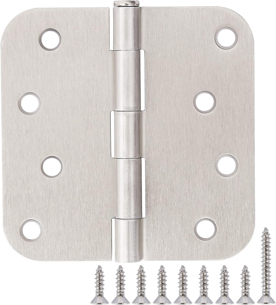 12 Pack Nickel Door Hinges Brushed Nickel 4 Inch Exterior/Interior/Front Door Hinge 4 Inch Silver 5/8" Radius Corner Residential Door Hardware Non-Removable Indoor Door Hinges 4"x4"Heavy Duty 8 Holes