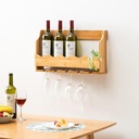 Wall Mounted Wine Rack Wood with Glass Holder, Liquor Bottle Display Shelf, Floating Shelf for Kitchen, Bar, Dining Room, Cellar, Rustic Storage Organizer