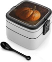 Pumpkin on Brown Background - Bento Box with Compartments Double Layer Bento Lunch Box with Spoon And Handle All-in-One Adult Lunchbox Leakproof Lunch Container for Work Picnic Travel