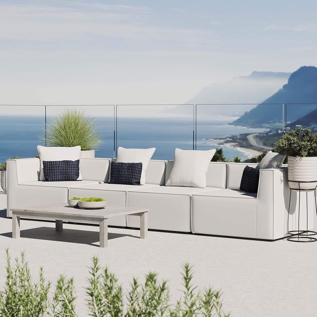 Modway EEI-4381-WHI Saybrook Patio Upholstered 4-Piece Sectional Sofa in White