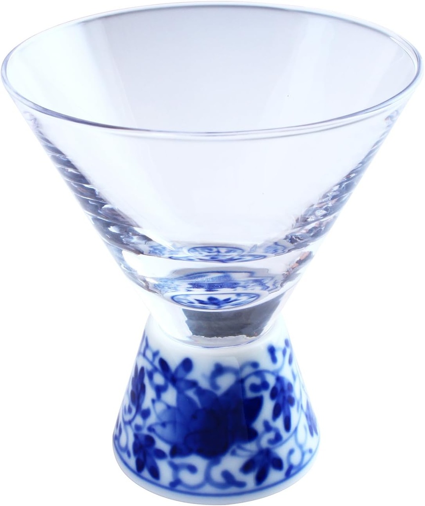 東洋セラミックス(Toyo Ceramic) Arita Ware Roman Glass, SAKE GLASS Trapezoid Sometsuke Flower Arabesque HF-16